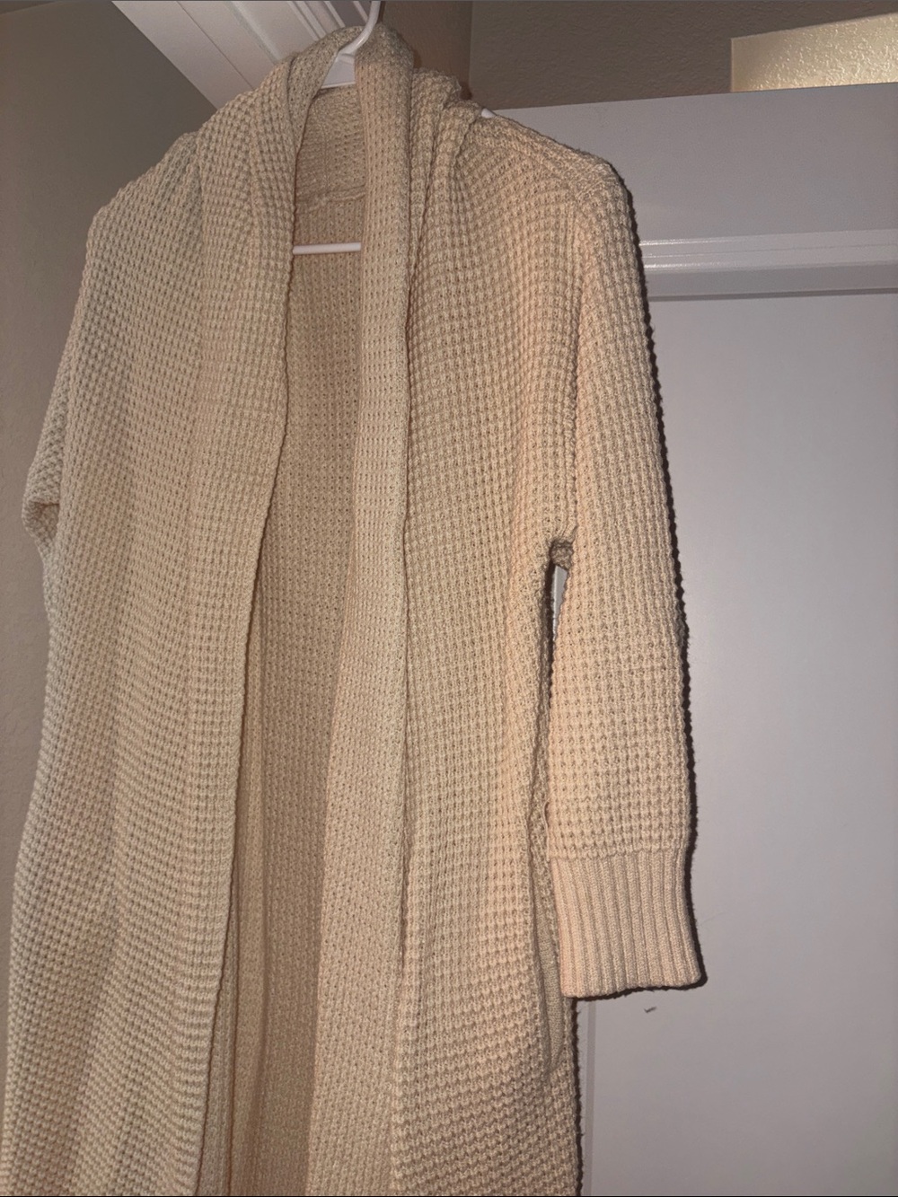 Cozy Open-Front Cream Waffle Knit Women’s Sweater